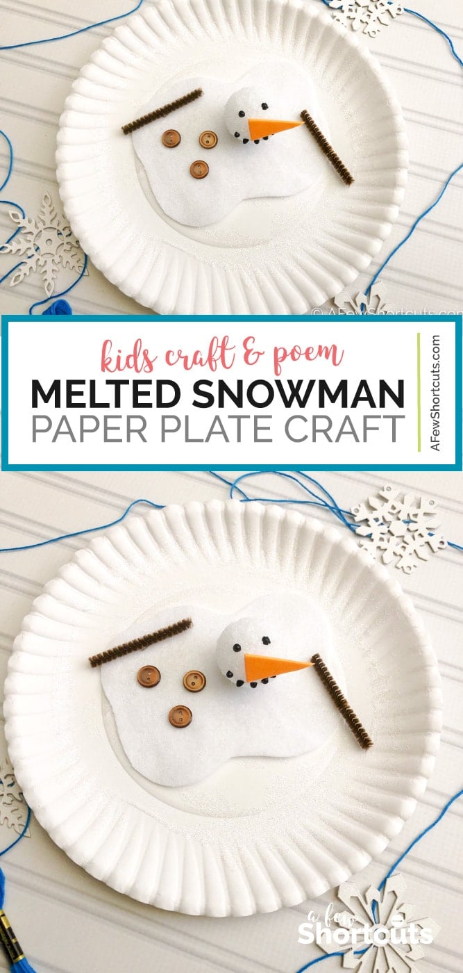 paper plate melting snowman - winter craft for kids - a few shortcuts